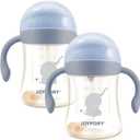 Sippy Cups for Toddlers 1-3, Spill Proof Weighted Straw Cup with Handle for Baby 6 Months + Old, 2 Pack, Total 4 Silicone Straws, PPSU, BPA Free, 9 oz (Blue)