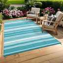 GarveeHome Outdoor Rug Mat for Patio, 9x12 Plastic Straw Rug, Modern Striped Outdoor Camping Rugs for Patio, RV, Porch, Deck, Backyard, Balcony, Camping, Trailer (Blue)