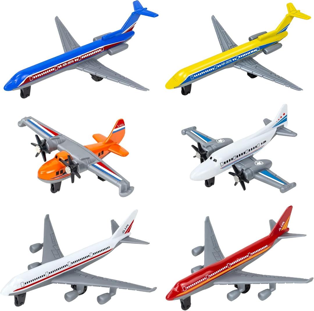 Toy Airplane 6 Pack, Diecast Airplane Toy for Boys Age 3 4-7 8-12, Alloy Planes Model/Glider Planes/Airlines Plane Toys for Kids Birthday Airforce Party Favors