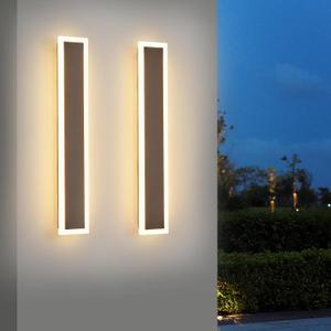 2-Pack Brown Outdoor Wall Light 3000K-6000K 12W Black Modern Exterior Light Fixture 23.6in Acrylic Porc Sconce Lights IP65 for Patio, Garage, Garden