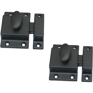 QCAA Traditional Large Oval Turn Cabinet Latch, Solid Brass, 2", for Cupboard & Other Furniture, Matte Black, 2 Pack, Made in Taiwan