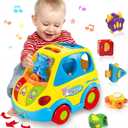 Baby Toys for 1 Year Old Boy Girl Gift Musical Bus Baby Toys 6-12-18 Months Toddler Early Learning Montessori Crawling Toy for 1 2 3 Year Old Boy with Music/Light/Smart Shapes Christmas Birthday Gifts
