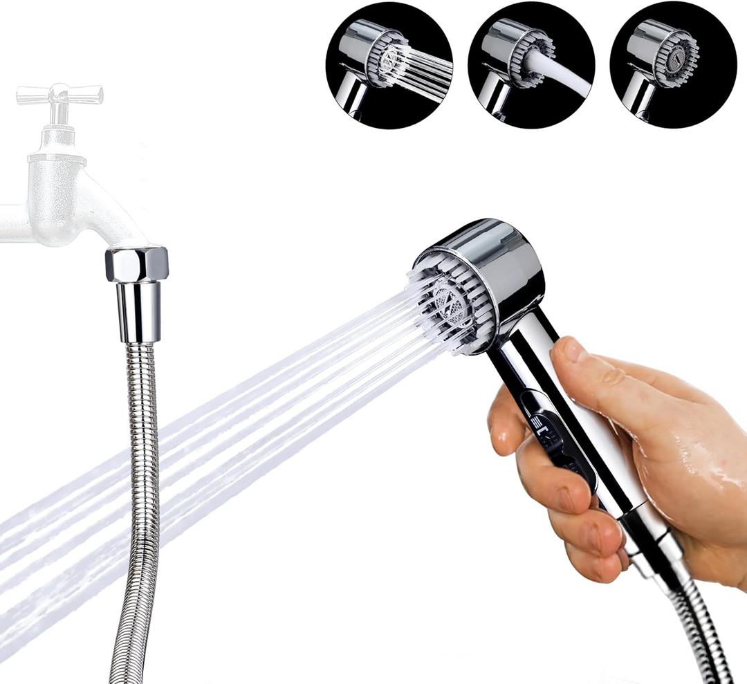 3 Mode Dog Shower Attachment, High Pressure Handheld Sprayer with ON/OFF Switch, 3/4 GHT Female Connector, 100 Inches Stainless Steel Hose, for Outdoor Pet Bathing and Washing