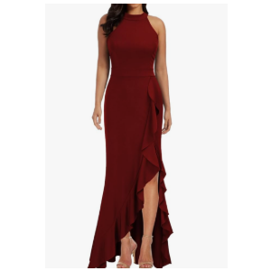 WOOSEA Women's High Neck Split Bodycon Mermaid Evening Cocktail Long Dress, Size L