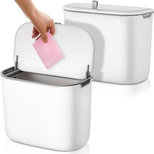 Tioncy 2 Pcs Sanitary Napkin Receptacle Plastic Wall Mounted Tampon Disposal Bin with Lid Feminine Hygiene Disposal Container for Bathroom Restroom Home Office
