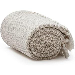 Americanflat 50x60 Throw Blanket - Soft and Breathable Cotton Throw Blanket for Couch, Bed, Chair - Decorative Blankets Perfect for Home, Office, or Outdoor Use - Cream and Beige Birds Eye Design