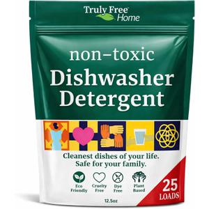 Truly Free Dishwasher Detergent Powder | Natural Dish Detergent, Dishwasher Soap | Plastic Free, Plant-Based, Clean, Heavy Duty Hard Water Stain & Grease Remover | Fragrance Free | 12.5 oz (Pack of 1)