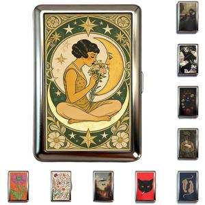 Vintage Art Versatile Metal Card Holder Wallet Versatile Card & Cash Case for Women Men Art Deco Design Metal Wallet Store Credit ID Business Card with Snap Closure