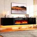 MXV 70'' Floating TV Stand, Modern Media Entertainment Center with 36" Electric Fireplace, TV Console Cabinet Wall Mounted, Adjustable 12-Color LED Lights, for Living Room, Black + Black