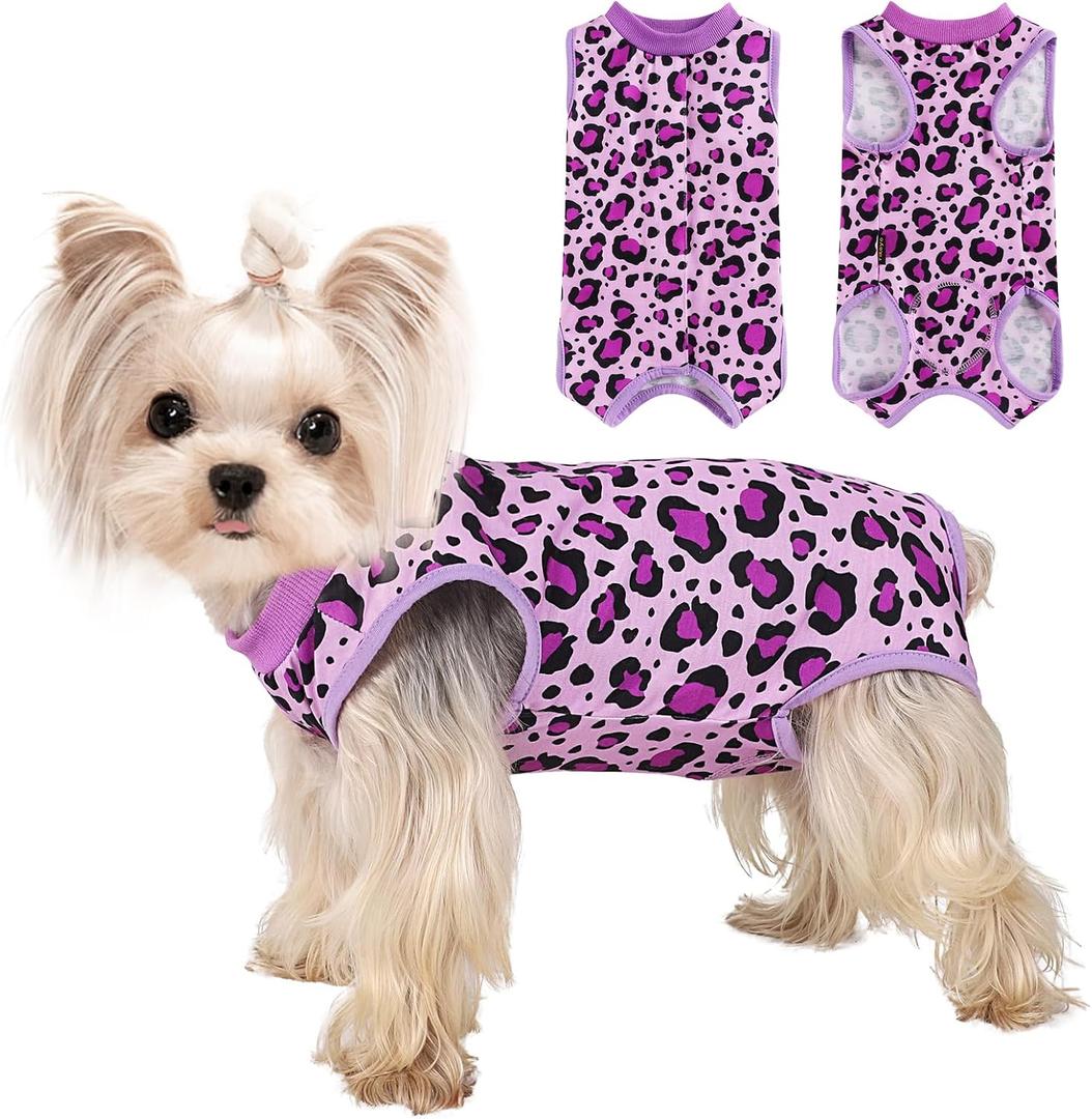 Dog Recovery Suit for Dogs Cats After Spay Surgery Surgical Surgery Suit Female Neuter Dog Onesie for Surgery Cone Alternative Suitical Pet Pajamas Body Suits Shirt, Purple Leopard, Large