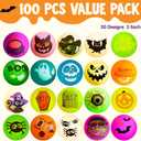 JOYIN 100 PCS Halloween Glow in The Dark Bouncing Balls, 20 Designs Halloween Theme Glowing Bouncy Balls for Halloween Party Supplies, Party Favors, Trick or Treating Goodies