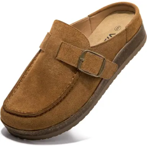 Genuine Leather Women's Clogs - Slip-Resistant Sole, Memory Foam Insole, Versatile & Comfortable, Perfect for Any Occasion Brown 09