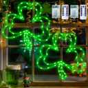 2 Pack St. Patrick's Day Window Lights, 13" 8 Modes Double Shamrock Window Lights, 65 LED Battery Powered Clover Lights with Remote, Timer, Lighted St. Patrick's Day Decoration for Window Home Wall (Green)
