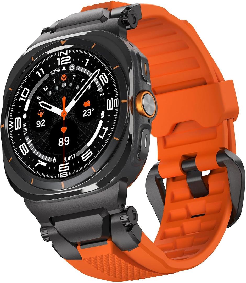 ULTIMAL Watch Band for Samsung Galaxy Watch Ultra 47mm (2025/2024) Compatible with Samsung Watch Strap Bands for Men Sport Bands for Watch Rugged Premium TPU & Metal (Orange+Black)