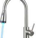  LED Kitchen Faucet with Pull Down Sprayer, Brushed Nickel Single Handle Kitchen Faucets, High Arc Stainless Steel Kitchen Sink Faucet 1 or 3 Hole with Deck - for Bar Laundry Rv (A: Brushed Nickel)