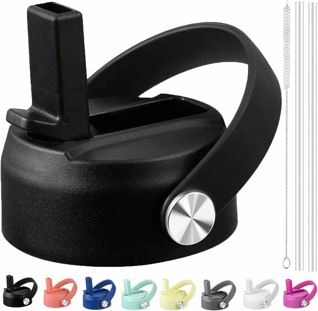 KMN Straw Lid for Hydro Flask Wide Mouth, Lids with Straw for Hydroflask 12 16 18 20 32 40 oz Wide Mouth, Replacement Straw Cap for Hydroflask, Top Sport Bottle Lids Accessories (Black)