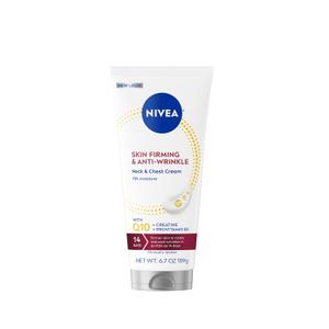 NIVEA Skin Firming & Anti Wrinkle Neck & Chest Cream with Coenzyme Q10, Creatine and Provitamin B5, Skin Firming Cream Reduces the Look of Fine Lines and Wrinkles, 6.7 Oz Tube, Best By July 15, 2026