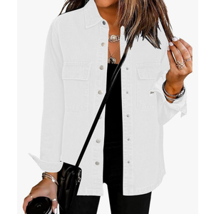 luvamia 2025 Spring Jean Jackets for Women Fashion Oversized Button Down Denim Jacket Western Shacket Jacket with Pockets, White, M