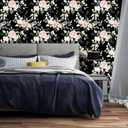 Black Floral Peel and Stick Wallpaper Self Adhesive Removable Pink Watercolor Botanical Flower Vintage Dark Accent Wall for Bedroom Living Room Renter Friendly 17.7" x 118"