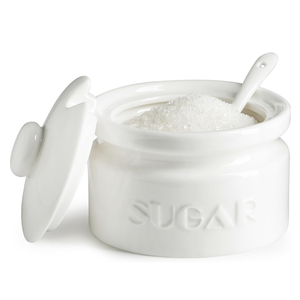 Gomakren Sugar Bowl with Lid and Spoon, Sugar Container Sugar Dish 10oz, Ceramic Sugar Jar for Coffee Bar, Kitchen, Countertop - Modern Farmhouse Kitchen Christmas Decor, White