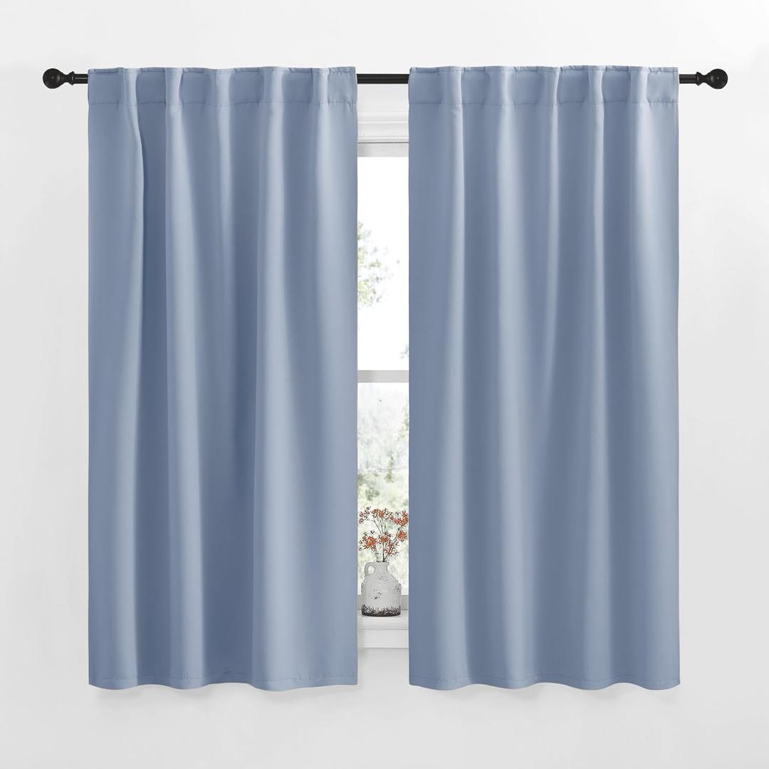 NICETOWN Blackout Curtain Panels for Kitchen - (Vintage Blue Color) 34x63 Inch, 2 Panels Set, Thermal Insulated Room Darkening Blackout Drapes/Draperies with Rod Pocket & Back Tab for Window