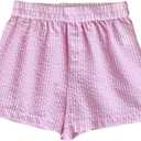 SOLY HUX Women's Striped Print Lounge Shorts Elastic Waist Button Loose Casual Summer Mini Shorts (Pink, L)