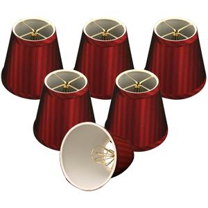 Royal Designs CS-1010-5-BUR/ST-6 Clip On Empire Chandelier Lamp Shade, 3" x 5" x 4.5", Burgundy Stripe, Set of 6