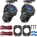 2Pcs 12V/24V Outlet with Voltmeter, Quick Charge 3.0 Dual USB Power Outlet, Waterproof Fast Charge USB Charger Socket DIY Kit for Car Boat Marine (2 Pack)