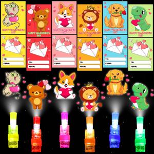 30 Pack Valentiens Day Gifts for Kids Classroom, Valentines Day Cards with LED Finger Lights for Kids School, Valentines Light Up Toys for Kids Class Exchange Gifts Valentines Party Favors Boys Girls