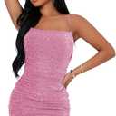 Floerns Women's Glitter Sleeveless Ruched Party Clubwear Bodycon Mini Dress (Medium, Pink)