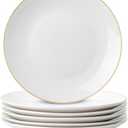 BTaT- White Dessert Plates with Gold Rim, Set of 6, 8" Round, Porcelain, Elegant Style, Dinner Plates