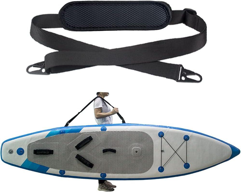 SUP Carrier Shoulder Strap Adjustable Carrying Sling Paded Bag Belt for Surfing and Paddle Board with Metal Hooks Accessories - Black (1)
