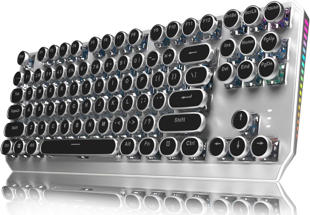 EWEADN Wireless Mechanical Typewriter Keyboard,80% Layout with White Backlit, Anti-Ghosting, Blue Switch Bluetooth/2.4GHz/USB-C Aesthetic Keyboard-Black