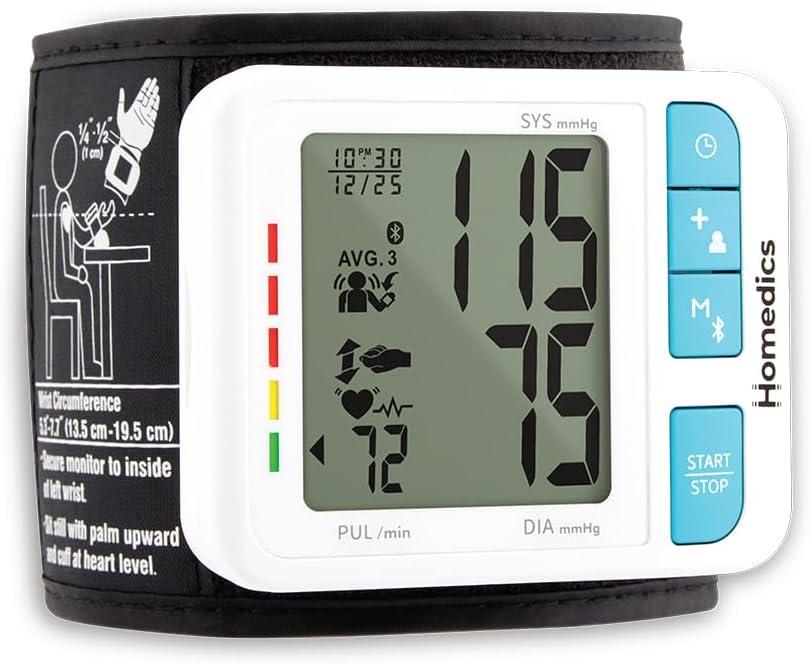 Homedics 700 Series Wrist Cuff Blood Pressure Monitor for Home Use, OneTouch Operation, Accurate Results, 2 Users, with Bluetooth Wireless Technology to The Homedics Health App (Smart)