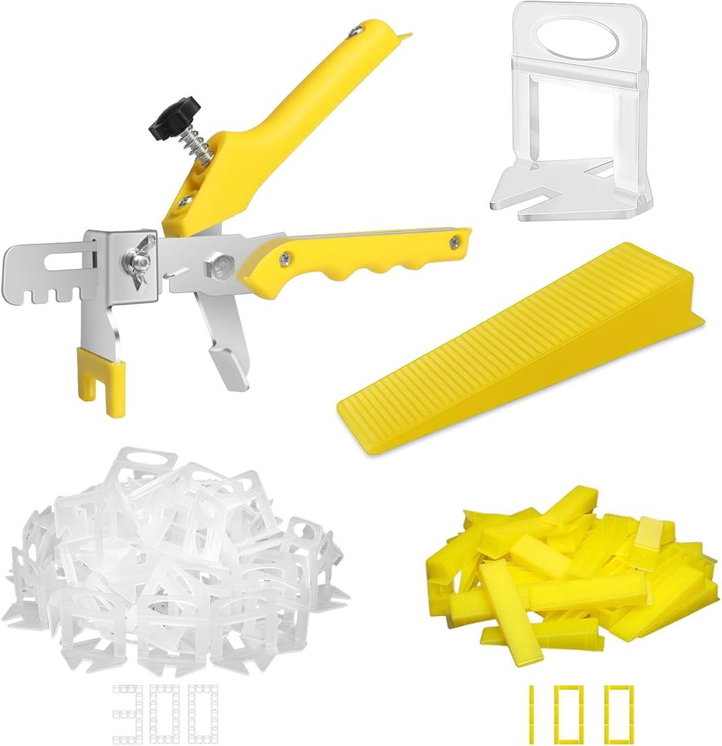 DGSL Tile Leveling System with Tile Plier - 300-Piece Tile Spacers Clips and 100-Piece Reusable Wedges - Tile Tools Set for Stone Installation (1/8 Inch Tile Spacers)