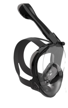 Full Face Snorkel Mask, Diving Mask for Kids and Adults,180 Panoramic View Snorkel Mask with Camera Mount, Safe Breathing, Anti-Leak&Anti-Fog (Medium, BLACK+BLACK)