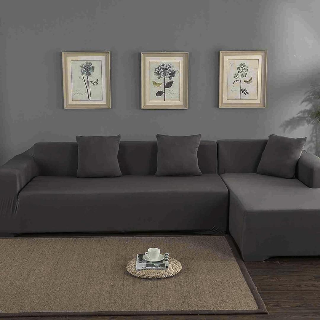 Zerodis L Shape Sofa Cover, High Stretch Polyester 3+2 Seat Corner Sofa Cover L Shape Sofa Slipcover for Living Room Anti Slip Dogs Pets Home Furniture Protector, 3+2 Seats (Gray)