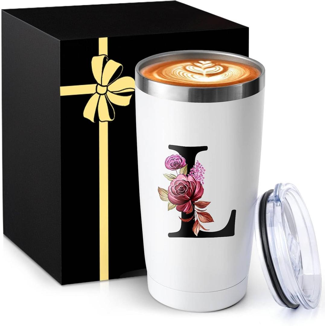 20 Oz Insulated Coffee Cup with Lid Car Tumbler Travel Mug Women Lady Boss Coworker Appreciation Colleague Gifts Manager Team Member Employee Executive Assistant Farewell Leaving Retirement Christmas (Letter L)