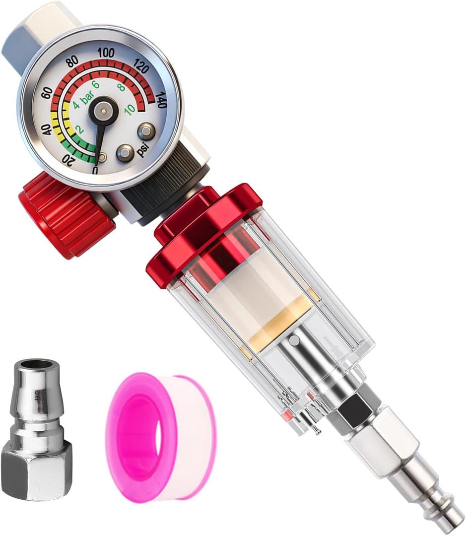 Air Compressor Regulator & Flow Control Valve with Pressure Gauge & Oil-water separator, G1/4" Inlet and Outlet for Pneumatic Tools, Spray Gun Painting, Tire Inflation, 1/4 NPT, 0-140 PSI
