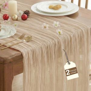 IVAPUPU 2 Pcs Cheesecloth Table Runner - 10ft Nude Spring Boho Gauze Cheese Cloth Table Runners for Baby Shower Decorations Wedding Party Garden Farmhouse