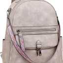 FADEON 15.6 inch Leather Laptop Backpack Purse for Women, Designer Travel PU Backpack with Laptop Compartment for Work Grey (Grey Retro Style)