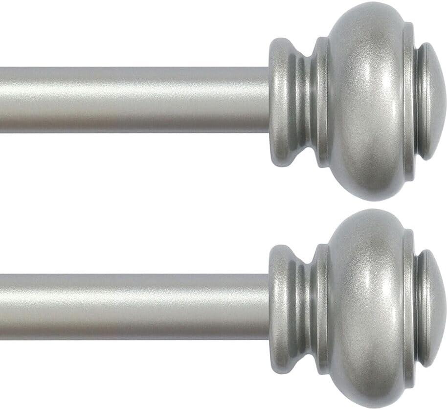 Turquoize 2 Pack Adjustable Window Curtain Rods, 16.2 to 43.8 Inch, Nickel Finish with Classic Finials