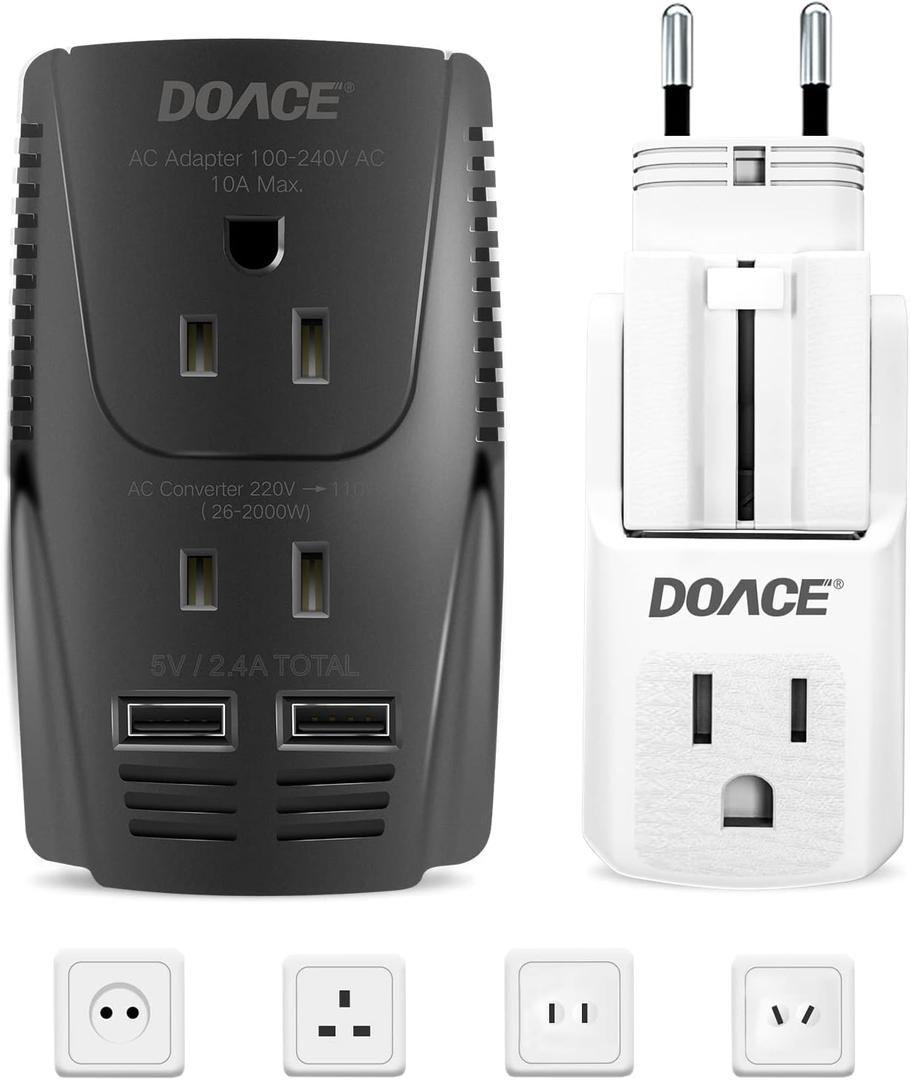 Upgraded 2000W Voltage Converter US to Europe, 220V to 110V Converter for European Travel for Hair Dryer Straightener Curling Iron, 2300W Travel Power Adapter for Laptop Tablet Camera Phone (Black White)