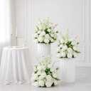 White Wedding Floral Arrangements, 23.6" Tall Free Standing Floor Flower Arrangement, Wedding Aisle Flowers for Ceremony, Large Floral Centerpiece for Entryway & Party Decor (2, White with leaves)