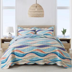 NEWLAKE Quilt Bedspread Sets - West Coastal Pattern Reversible Coverlet Set, King Size