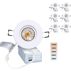 POPANU Canless Recessed Gimbal Downlight Rotatable-Spotlight 5 CCT 3 Inch Eyeball Ceilling Potlight, Dimmable Recessed Lights Fixture with Junction Box, 8W CCT Adjustable, White Round Trim, 5 Pack