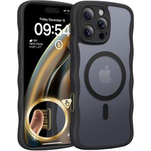 TAURI Magnetic for iPhone 16 Pro Max Case, Cute Wavy Design [Full Camera Protection] [Compatible with Magsafe] Anti-Slip Translucent Matte Case for iPhone 16 Pro Max for Women Girls, Black