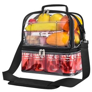 Busiuw Clear Lunch Bag for Work Double-Deck Clear Lunch Bag Women and Men Clear Work Lunch Bag with Adjustable Shoulder Strap - for Picnic, Beach, School (Perfect Size for 2-3 People)
