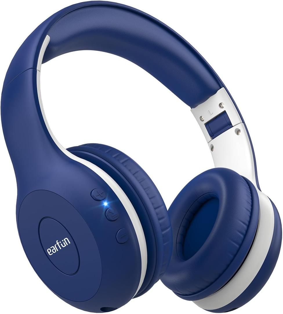EarFun K2 Kids Bluetooth Headphones, Kids Headphones with Volume Limited, 40H Playtime, Built-in Mic, Stereo Sound, Foldable Over-Ear Headphone for School/Travel/iPad/Tablet, Blue