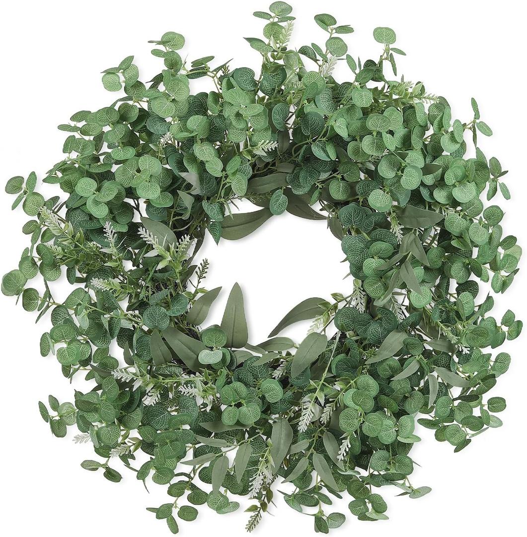 24" Eucalyptus Wreath for Front Door - Artificial Greenery Wreaths Spring Summer Wreath with Eucalyptus Leaves, All Seasons Evergreen Hanging Decor for Farmhouse Home Porch Festival Wedding Decor